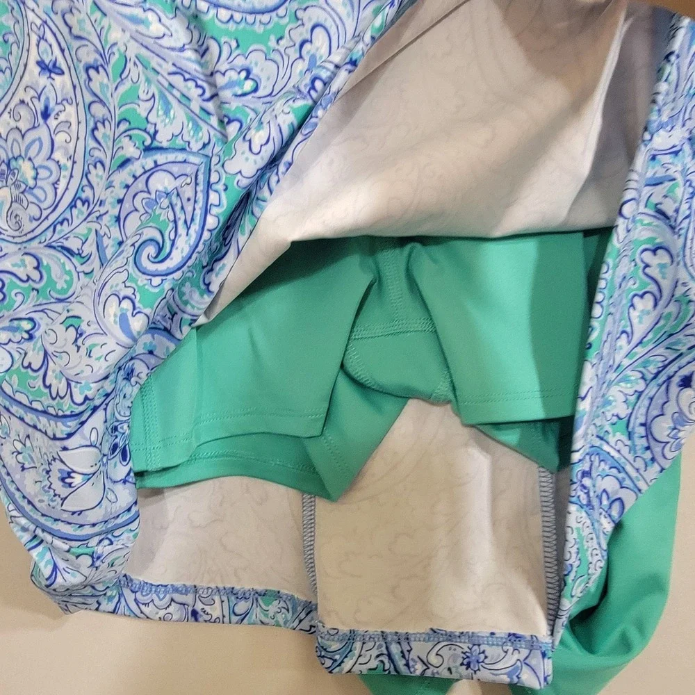 SIGRID OLSEN Tank Polo Ruffle Hem‎ Skort Turquoise Paisley XS Golf Tennis UPF 50